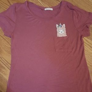 Pink shirt with llama and pocket